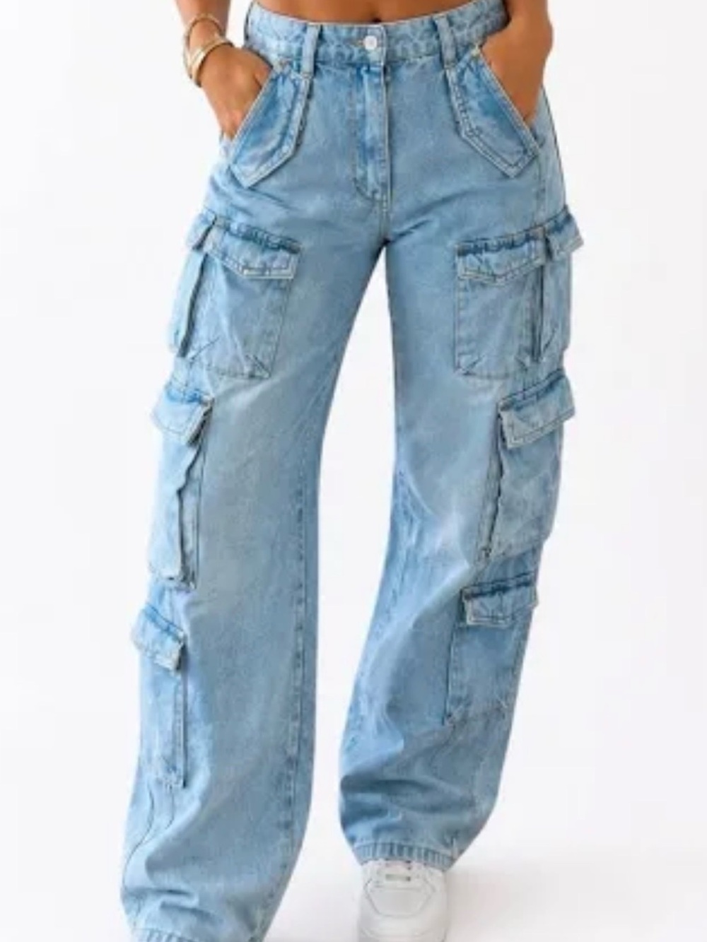 Zara Light Blue Wide-Leg Cargo Jeans